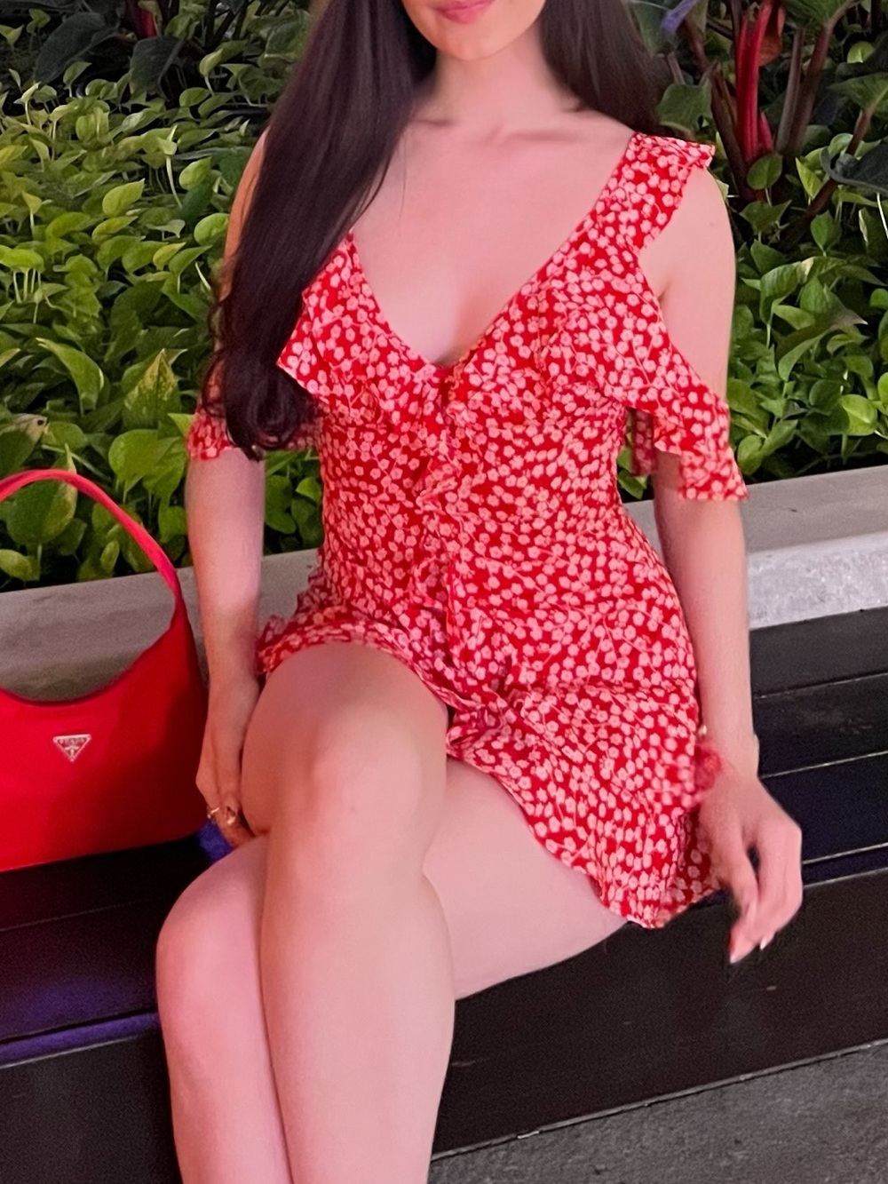 Red Floral Ruffle Cold-Shoulder Mini Dress - Picture 4 of 7